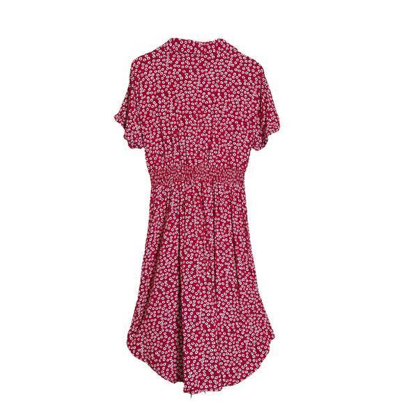 Shein Women's Boho Belted Ditsy Floral Button Front Midi Dress Size 10 Red White - Picture 7 of 9